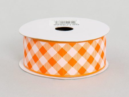 1.5  Gingham Basketweave Satin Ribbon: Orange & White (10 Yards) Sale