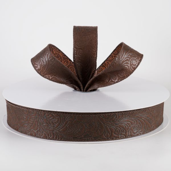 1.5  Embossed Flower Breeze Ribbon: Brown (50 Yards) Online Hot Sale