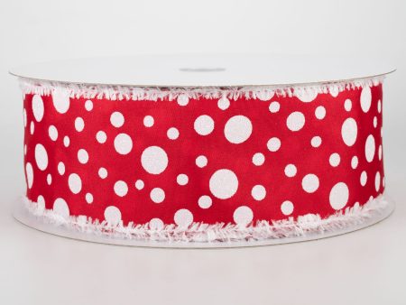 2.5  Glitter Dots Snow Edge Ribbon: Red & White (50 Yards) For Sale