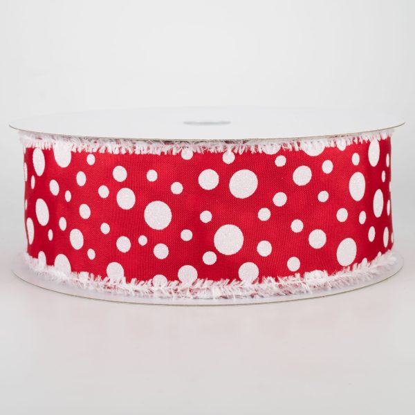 2.5  Glitter Dots Snow Edge Ribbon: Red & White (50 Yards) For Sale