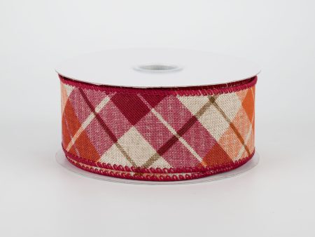 1.5  Fall Argyle Plaid Ribbon: Natural, Burgundy, Orange (10 Yards) Online