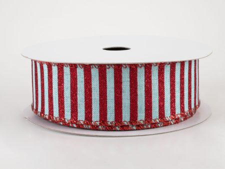 1.5  Glitter Stripe Canvas Ribbon: Ice Blue & Red (10 Yards) Fashion