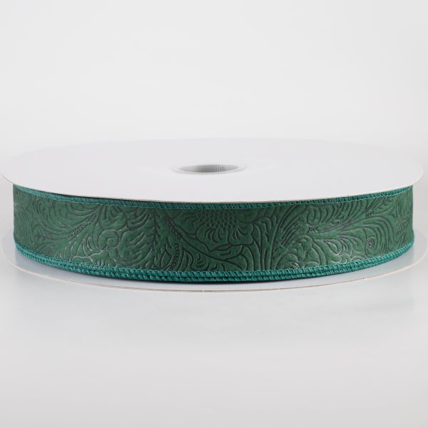 1.5  Embossed Flower Breeze Ribbon: Hunter Green (50 Yards) Online Sale