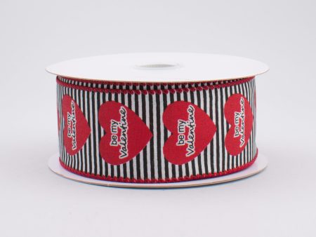 1.5  Black & White Stripe Be My Valentine Ribbon (10 Yards) Discount