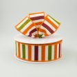 1.5  Canvas Horizontal Stripes Ribbon: Orange, Green, Burgundy (10 Yards) Supply