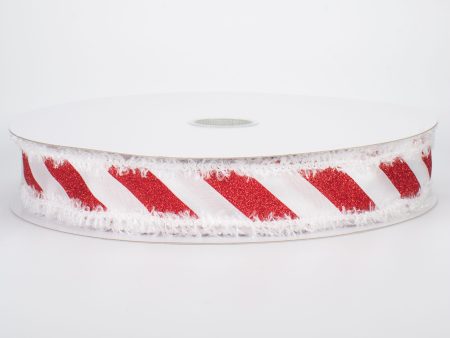 1.5  Fuzzy Edge Glittered Candy Cane Ribbon (50 Yards) Online now