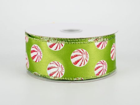 1.5  Glittered Peppermint Ribbon: Lime (10 Yards) Cheap