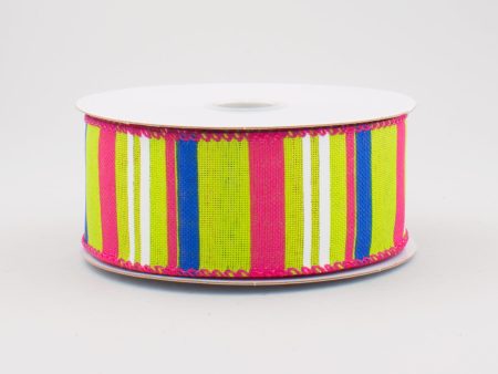 1.5  Multi-Colored Horizontal Stripe Ribbon: Lime Green (10 Yards) Discount