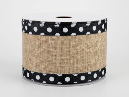 2.5  Black & White Polka Dot Edge Ribbon: Natural (10 Yards) Online now