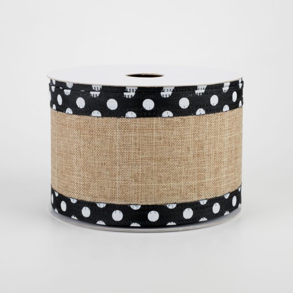 2.5  Black & White Polka Dot Edge Ribbon: Natural (10 Yards) Online now