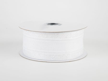 1.5  Canvas On Satin Glitter Ribbon: White (10 Yards) Discount