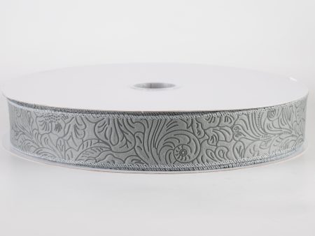 1.5  Embossed Flower Breeze Ribbon: Grey (50 Yards) Cheap