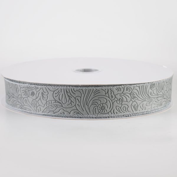 1.5  Embossed Flower Breeze Ribbon: Grey (50 Yards) Cheap