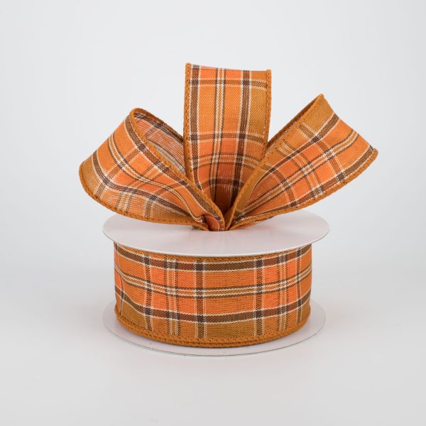 1.5  Fall Plaid Ribbon: Rust & Brown (10 Yards) Cheap