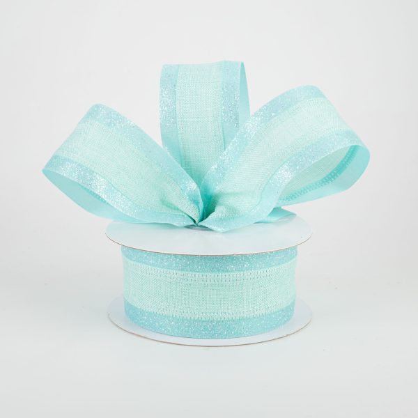 1.5  Canvas On Satin Glitter Ribbon: Robin s Egg Blue (10 Yards) Fashion