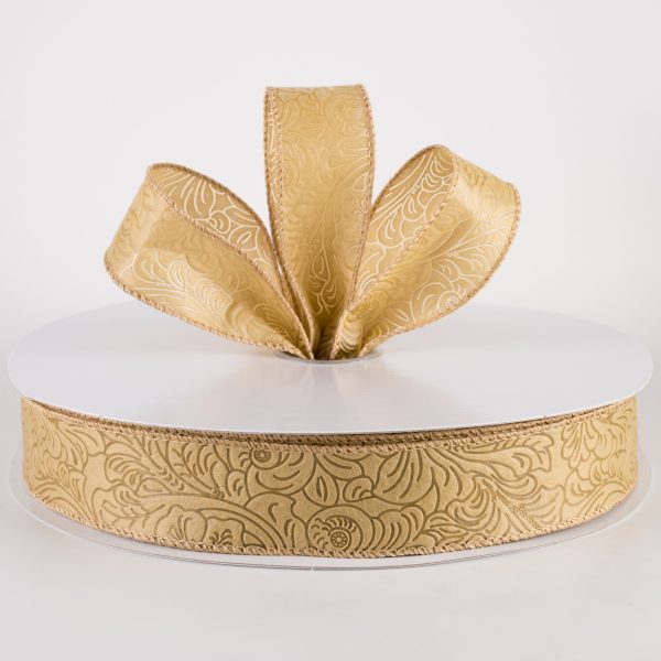 1.5  Embossed Flower Breeze Ribbon: Tan (50 Yards) Online