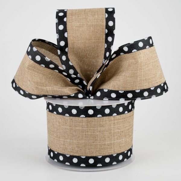 2.5  Black & White Polka Dot Edge Ribbon: Natural (10 Yards) Online now