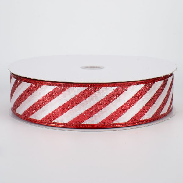 1.5  Glittered Candy Cane Stripes Ribbon (50 Yards) For Cheap