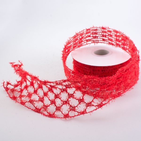 1.5  Fuzzy Open Weave Ribbon: Red (10 Yards) Cheap