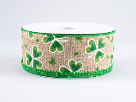 1.5  Glitter Clovers Ribbon: Natural (10 Yards) Discount