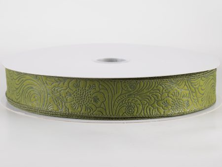 1.5  Embossed Flower Breeze Ribbon: Moss Green (50 Yards) Discount