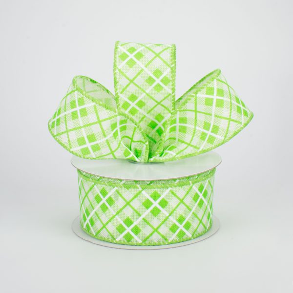 1.5  Argyle Plaid Ribbon: Lime (10 Yards) Online Hot Sale