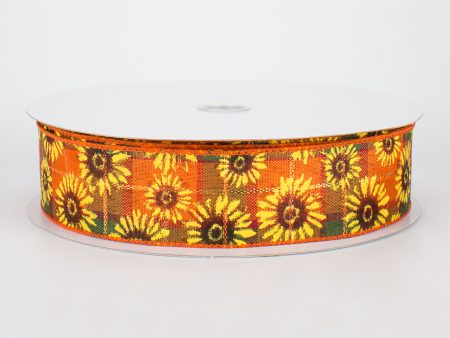 1.5  Glittered Fall Sunflower Ribbon (50 Yards) Online Sale