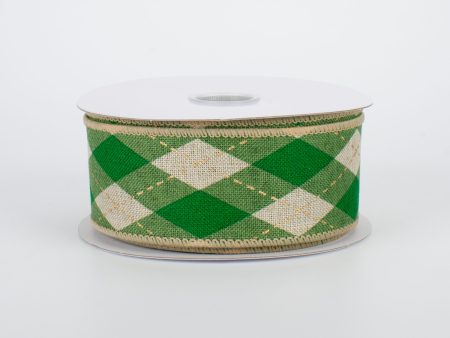 1.5  Argyle Plaid Ribbon: Green & Natural (10 Yards) For Cheap