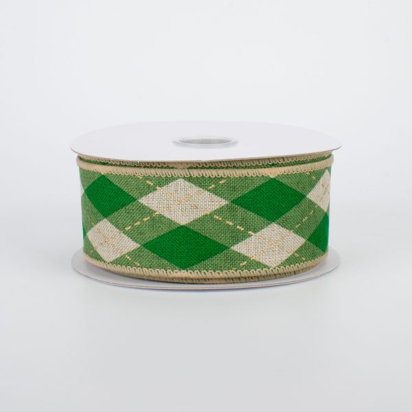 1.5  Argyle Plaid Ribbon: Green & Natural (10 Yards) For Cheap