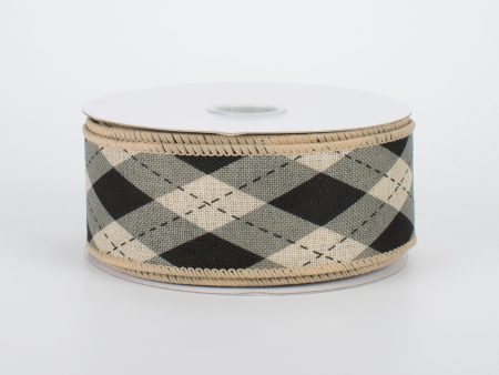 1.5  Argyle Plaid Ribbon: Black & Natural (10 Yards) Online