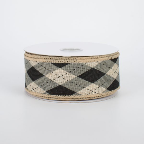 1.5  Argyle Plaid Ribbon: Black & Natural (10 Yards) Online