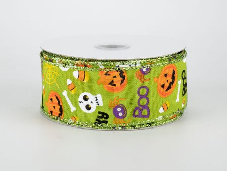 1.5  Halloween Fun Ribbon: Lime Green (10 Yards) Cheap