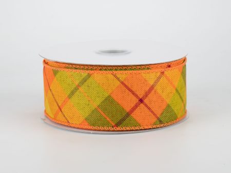 1.5  Fall Argyle Plaid Ribbon: Orange, Yellow, Green (10 Yards) For Cheap