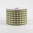 2.5  Biggy Gingham Ribbon: Moss Green & Ivory (10 Yards) For Cheap