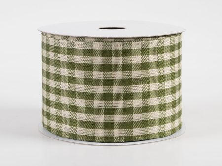 2.5  Biggy Gingham Ribbon: Moss Green & Ivory (10 Yards) For Cheap