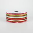 1.5  Christmas Stripes With Striped Edge Ribbon (10 Yards) Discount