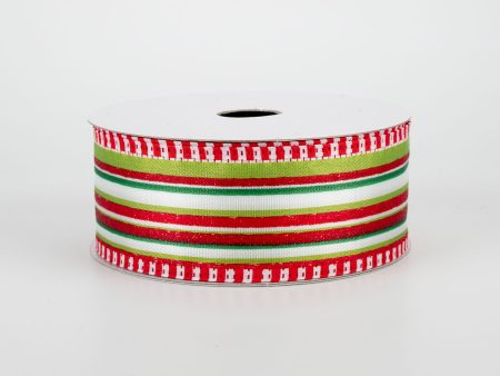 1.5  Christmas Stripes With Striped Edge Ribbon (10 Yards) Discount