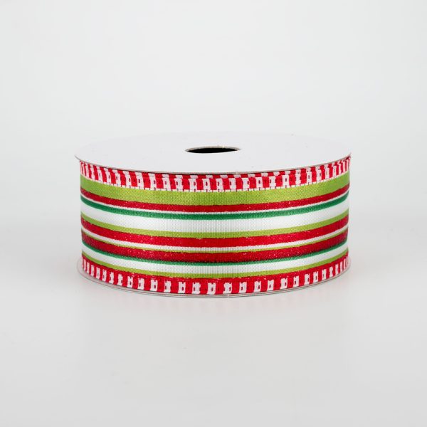 1.5  Christmas Stripes With Striped Edge Ribbon (10 Yards) Discount