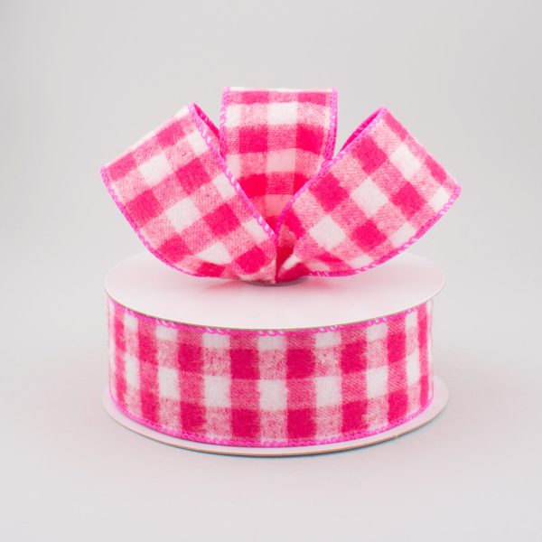 1.5  Flannel Gingham Check Plaid Ribbon: Fuchsia & White (10 Yards) Online