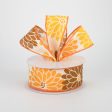 1.5  Fall Mums Ribbon: Ivory, Brown, Yellow, Orange (10 Yards) Fashion