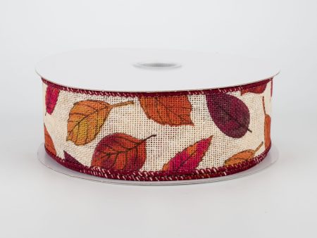 1.5  Fall Madeline Leaves Ribbon: Burgundy (10 Yards) Online Sale