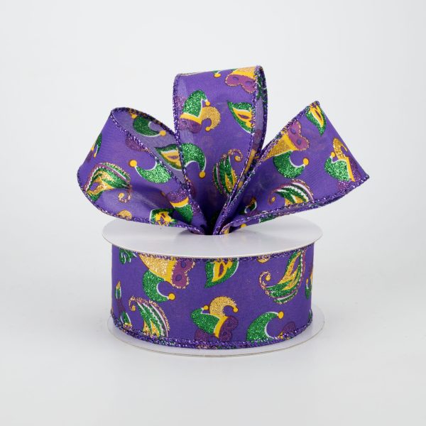 1.5  Glittered Mardi Gras Mask & Hat Ribbon (10 Yards) Hot on Sale