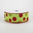 1.5  Glitter Dots Lime Canvas Ribbon: Lime & Red (10 Yards) For Cheap