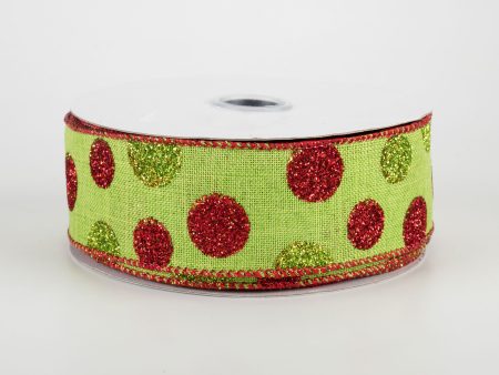 1.5  Glitter Dots Lime Canvas Ribbon: Lime & Red (10 Yards) For Cheap