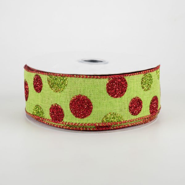 1.5  Glitter Dots Lime Canvas Ribbon: Lime & Red (10 Yards) For Cheap