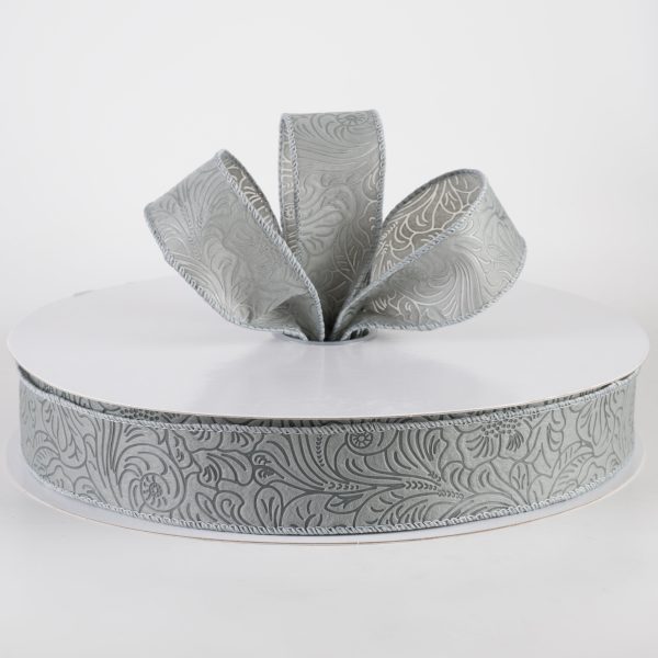 1.5  Embossed Flower Breeze Ribbon: Grey (50 Yards) Cheap