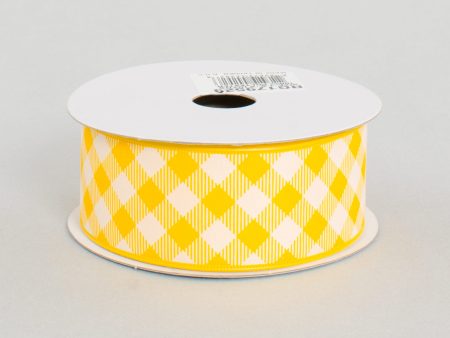 1.5  Gingham Basketweave Satin Ribbon: Yellow & White (10 Yards) Sale