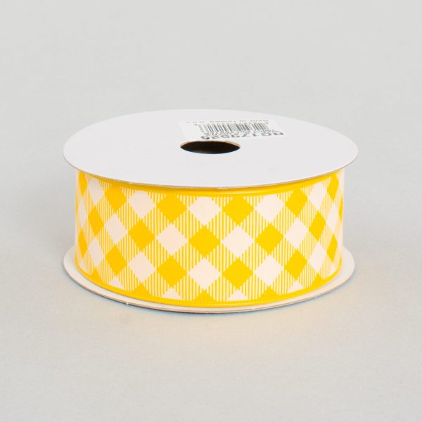 1.5  Gingham Basketweave Satin Ribbon: Yellow & White (10 Yards) Sale