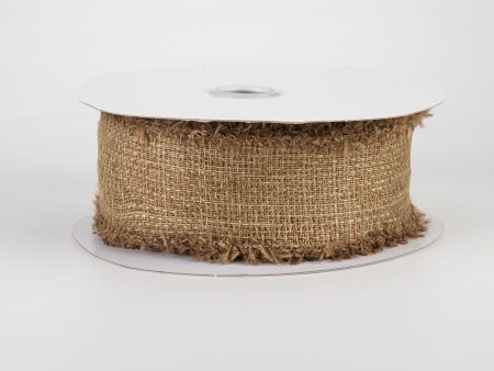 1.5  Faux Burlap Fuzzy Edge Ribbon: Light Brown (10 Yards) Online now