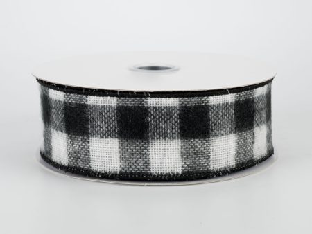 1.5  Fuzzy Flannel Check Ribbon: Black & White (10 Yards) Online Hot Sale